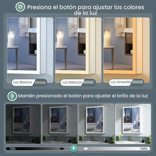 Vista 3 de Botiquín de 16 x 24 pulgadas con luces, marco de aleación AL, cableado, empotrado o montaje en pared, puertas de espejo/3