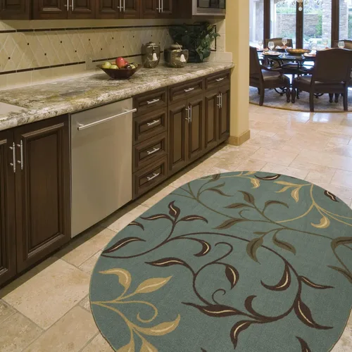 Vista 40 de Ottomanson, colección OttoHome, tapete para corredor con diseño azul claro y damasco (antiderrapante), parte trasera de goma Floral Beige