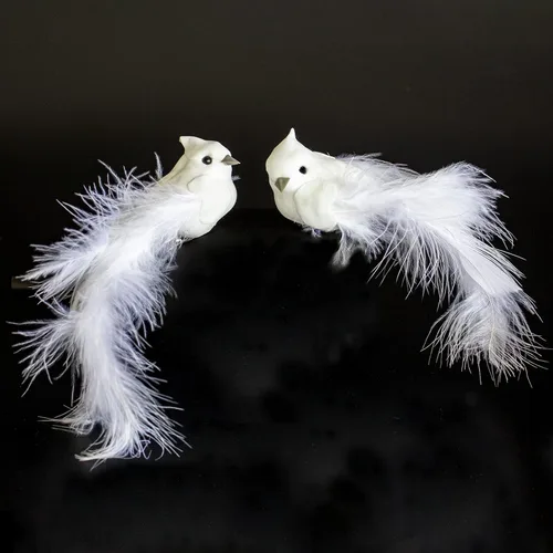 Vista 4 de Juego de 9 decoraciones de pájaro paloma artificial con plumas, regalo para el día de San Valentín, arreglo floral con clip de 6.5 pulgadas
