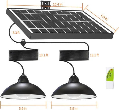 Vista 2 de Luz colgante solar de doble cabezal Lightonight Indoor Outdoor, Remote IP65 Waterproof Dusk to Dawn Solar Shed Lamp for Gazebo, Barn, Stables