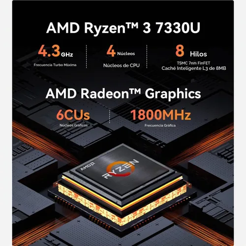 Vista 4 de Beelink Mini PC, AMD Ryzen 3 7330U 4C/8T, 16GB DDR4 RAM 500GB PCIe3.0 SSD