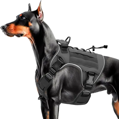 Vista 38 de Arnés táctico para perros grandes, chaleco reflectante ajustable sin tirones con sistema Molle, control de grado militar K9 para entrenamiento