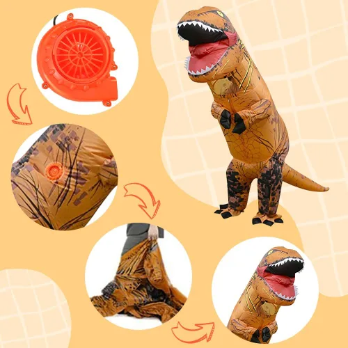 Vista 5 de Disfraz inflable de tiranosaurio para adultos, disfraz de dinosaurio de fantasía, disfraz de estegosaurio, disfraz para Halloween o cosplay