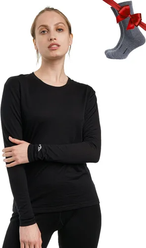 Vista 24 de 100% lana merino capa base mujer - camisa térmica de manga larga con 165 gris carbón