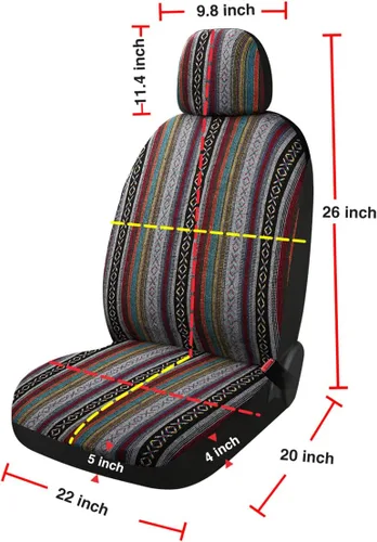 Vista 6 de Baja Saddle Blanket - Fundas de asiento de automóvil, 4 piezas delanteras, transpirables y lavables, tejido a rayas, funda de asiento universal