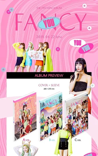 Vista 2 de JYP Twice - Fancy You [Random ver.] (7º Mini álbum) CD+Photobook+5 tarjetas de fotos+pegatina+póster plegado+tarjeta fotográfica extra