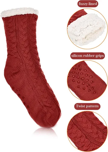 Vista 3 de 3 Pairs Women's Winter Slipper Socks Soft Warm Cozy Fuzzy Fleece-lined Slipper Socks