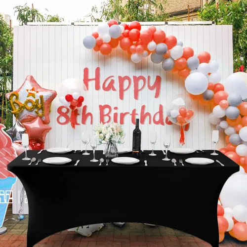 Vista 6 de SuperO - Paquete de 2 manteles de elastano impermeables para mesas de 6 pies, mantel elástico universal ajustable para fiestas, banquetes, bodas