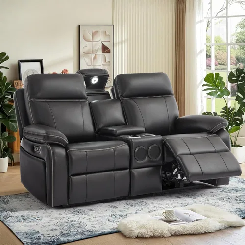 Vista 12 de Sofá Reclinable Eléctrico con Mesa Plegable, Sofá Reclinable Eléctrico de Cuero Transpirable, Sofá Reclinable Loveseat Eléctrico