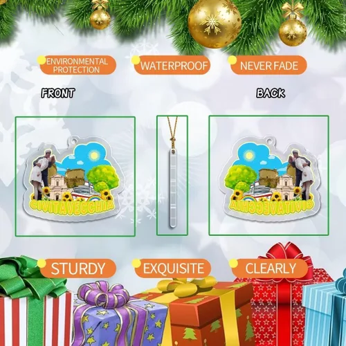 Vista 2 de Civitavecchia Lazio Italia Adorno navideño de acrílico transparente de doble cara para decoración de árbol, colgante de recuerdo de viaje, colección