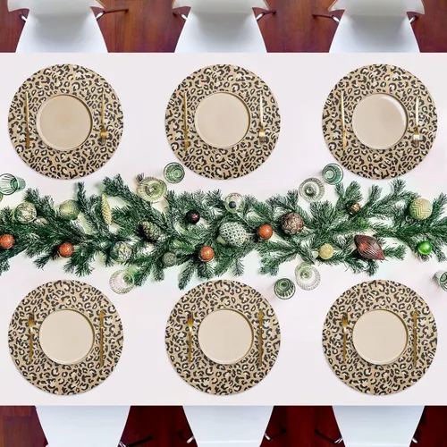 Vista 7 de Leopard Print Brown Round Placemat, Non Slip Washable Placemats Round Table for Kitchen Table (one Sizex1)