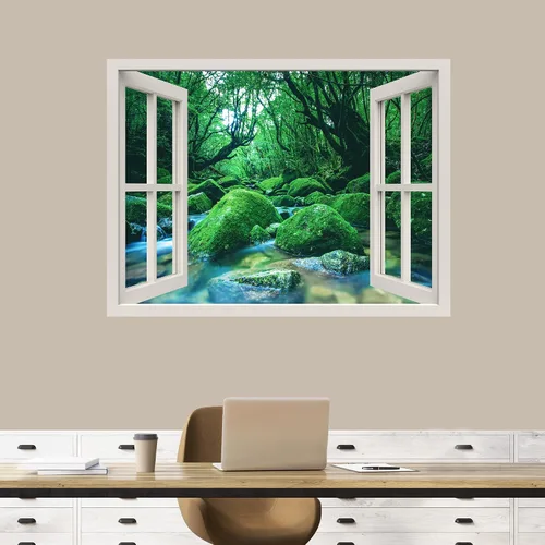Vista 21 de IDEA4WALL Murales de pared para dormitorio, vista de ventana falsa, bosque, papel tapiz extraíble, calcomanías de pared para despegar y pegar, 24 x
