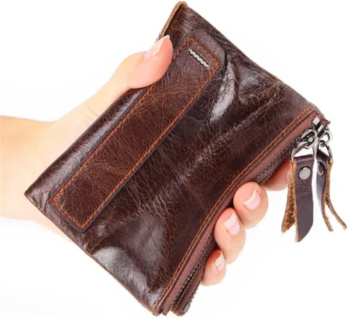Vista 2 de GHGHF Billetera para hombres y mujeres, cartera larga de cuero encerado, cartera retro multifuncional