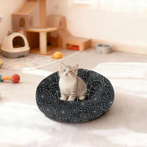 Vista 3 de Wudan Pet Cat Beds Donut Cuddler Fluffy Cat Cave Bed for Extra Small Size Pets Supplies XS Black and White Spiders Web
