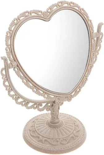 Vista 4 de AKOAK Espejo cosmético en forma de corazón, plástico, de doble cara, giratorio, ligero, espejo de baño y dormitorio (beige) Plástico de doble