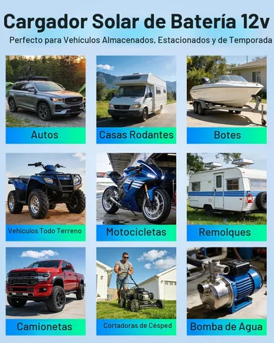 Vista 8 de Mantenedor de batería solar de 7.5 W y cargador de goteo, panel impermeable de 12 V con controlador inteligente IP68, protección contra sobrecarga