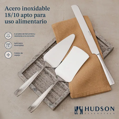 Vista 4 de Hudson Essentials Juego de Utensilios de Servicio para Anfitriona de Acero Inoxidable 18/10 Martilleado, Juego de 8 Piezas con Cuchillo para Pastel
