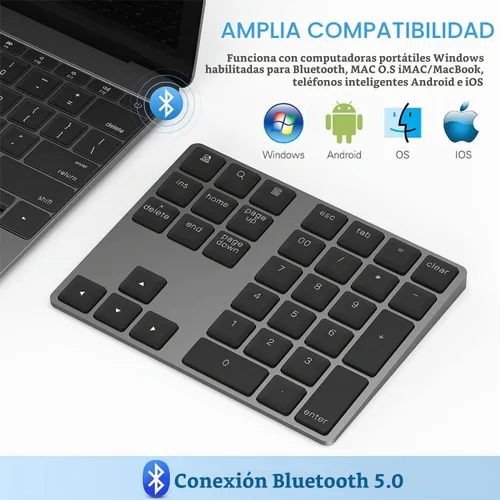 Vista 2 de Teclado Numérico Bluetooth, Lekvey Teclado Numérico Inalámbrico Recargable de Aluminio Delgado de 34 Teclas Teclado Numérico Externo Entrada