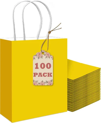 Vista 15 de qiqee Bolsas de regalo pequeñas de papel multicolor con asas a granel para fiesta arcoíris - 8.3"x6"x3.15" 100 piezas