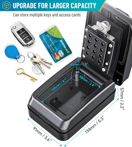 Vista 2 de Caja de bloqueo de llave con código, caja de seguridad montada en la pared para llaves con código reposable, caja de seguridad para exteriores