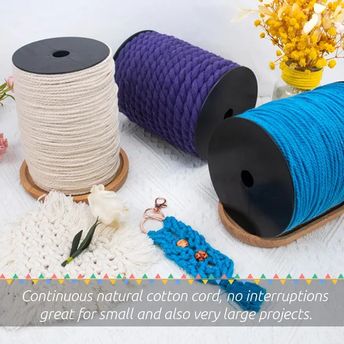 Vista 7 de JeogYong Cordón de algodón de 10mm, 22.86 metros de cuerda natural para macramé, hilo de 3 hebras torcido, cuerda para macramé para manualidades