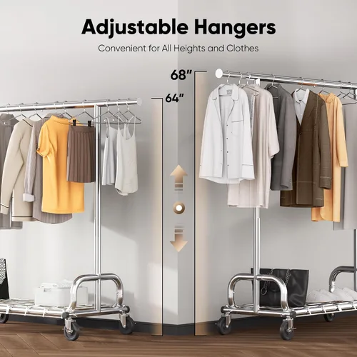 Vista 2 de HOKEEPER Percheros para colgar ropa resistente, perchero portátil con ruedas bloqueables, perchero ajustable para dormitorio, sala de estar