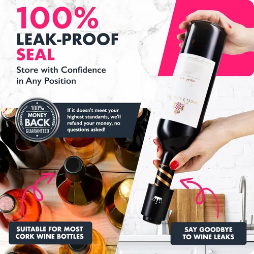 Vista 5 de VINABON Juego de tapones de vino al vacío [paquete de 2] – Actualizado 2026 conserva la frescura y el sabor durante 15 días. Diseño mejorado de un
