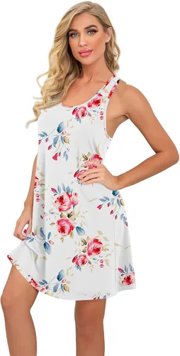 Vista 3 de PrinStory Camisones sin mangas para mujer, camisón de algodón con espalda cruzada para mujer