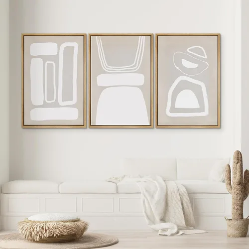 Vista 317 de SIGNWIN Lienzo enmarcado para pared, juego de arte neutro de bosque brumoso, ilustraciones en tono tierra, arte moderno, decorativo, bohemio
