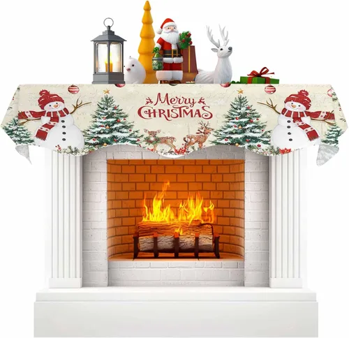 Vista 14 de Bufanda beige para chimenea de Acción de Gracias, bufanda de chimenea, calabaza de otoño, hojas de eucalipto, bufandas para chimenea, estante