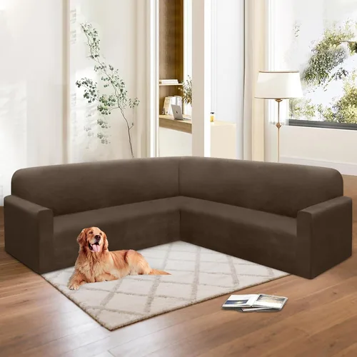 Vista 87 de HDCAXKJ Fundas de sofá seccional de esquina de terciopelo elástico en forma de L, juego de fundas deslizantes suaves y gruesas en forma de U