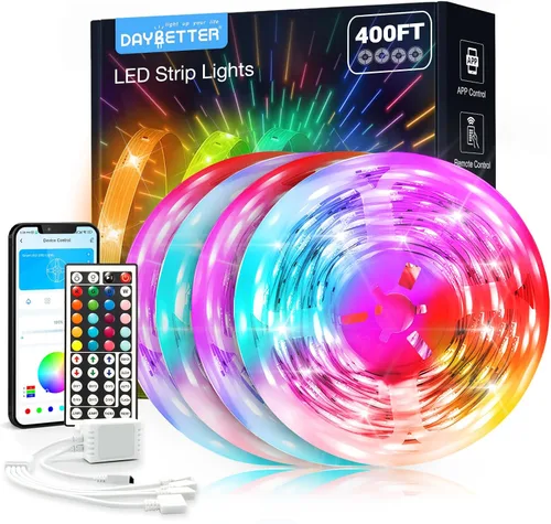 Vista 13 de DAYBETTER Tira de luces LED de 50 pies, sincronización de música, tiras de luz LED RGB con control remoto y aplicación, luces LED que cambian