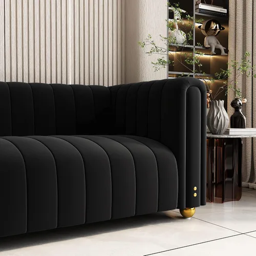 Vista 6 de Sofá capitonado Chesterfield de terciopelo tapizado de 81 pulgadas de ancho, 3 plazas, cómodo sofá para sala de estar, dormitorio, oficina Negro