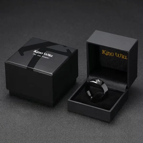 Vista 6 de King Will Classic - Anillo de carburo de tungsteno para hombre, de 0.315in, color negro, brújula masónica, cuadrado, carburo de tungsteno, Sin