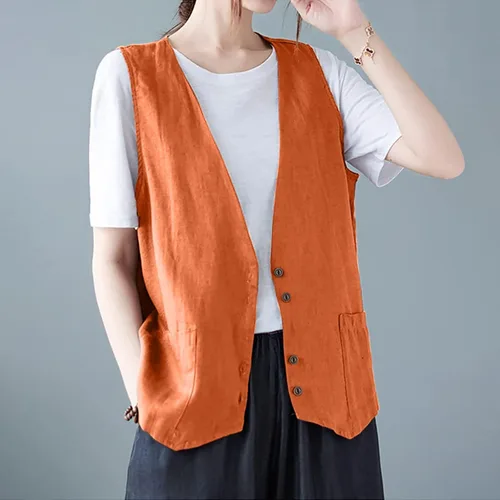 Vista 10 de COTECRAM Chaleco de lino de algodón para mujer, casual, sin mangas, con botones, ligero, para verano, holgado, ropa de abrigo