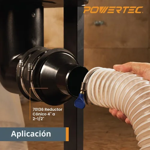 Vista 3 de POWERTEC 70402 Reductor de cono de manguera de 4 a 2-1/2 pulgadas y manguito flexible de control de polvo de 2-1/2 pulgadas con abrazaderas