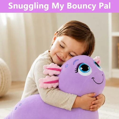 Vista 7 de Bouncy Pals Caballo saltador de ajolote morado, tolva inflable de animales para niñas pequeñas, juguete de salto al aire libre para niños, juguete