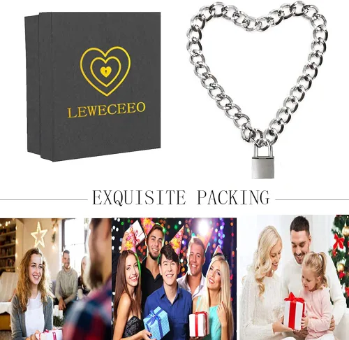 Vista 5 de LEWECEEO - Collar con candado de metal para hombre y mujer con cerradura y llave