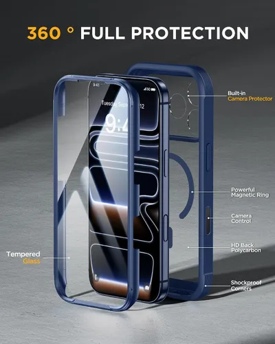 Vista 570 de Miracase Serie de vidrio para iPhone 11 de 6.1 pulgadas, funda protectora de cuerpo completo resistente mejorada con protector de pantalla de vidrio