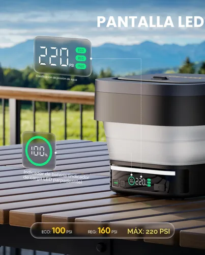 Vista 4 de Fanttik Lavadora a presión eléctrica inalámbrica plegable NB10, lavadora rociadora plegable con tanque de 3.2 galones, pantalla LED HD, boquilla 5