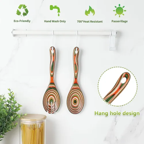 Vista 4 de Pinzas para ensalada, cucharas de madera de Pakkawood, tenedor