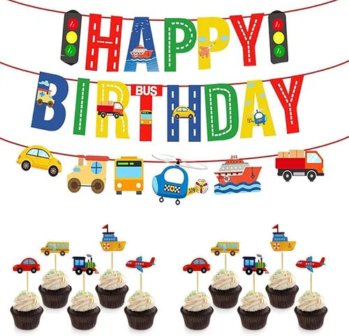 Vista 7 de Paquete de 30 adornos para cupcakes de transporte, para automóvil, camión, tren, avión, barco, fiesta, decoración de tartas para niños, cumpleaños