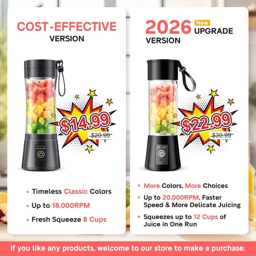 Vista 6 de Licuadora portátil para batidos y batidos, licuadora inalámbrica de tamaño personal con 6 cuchillas, vaso de jugo de 12.8 fl oz, ligera, recién