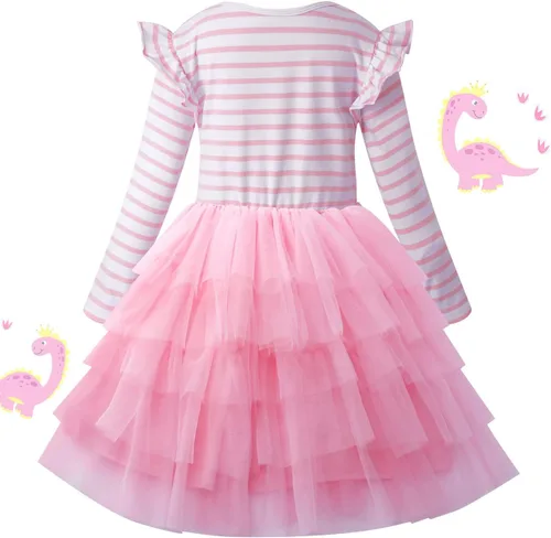 Vista 2 de VASCHY Lindo traje casual de manga larga para niñas de otoño y primavera, talla 3-10T