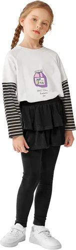 Vista 7 de Resinta Leggings sin pies para niñas con falda de volantes, falda elástica con volantes, pantalón encantador para niñas