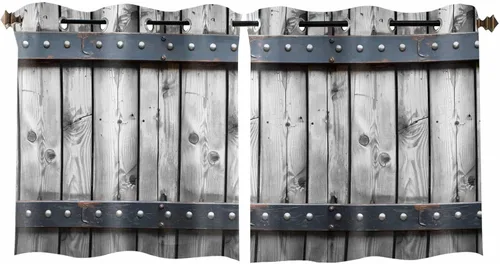 Vista 9 de Cortinas de ventana con ojales, cortinas de cocina, puerta de granero rústica con textura de grano de madera, 2 paneles de cortinas de tratamiento