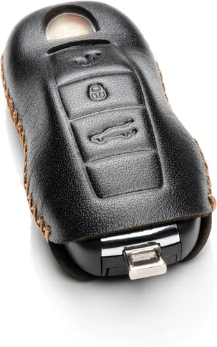 Vista 3 de Vitodeco Funda de piel auténtica con control remoto sin llave compatible con Porsche Panamera, Macan, Cayenne, 911 (3 botones, negro)