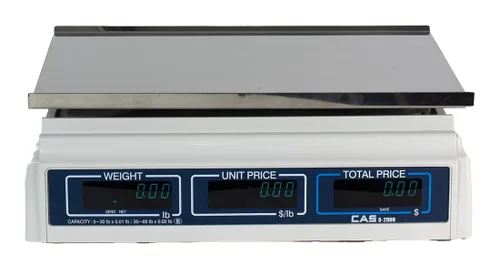 Vista 3 de CAS S-2000-30 Báscula electrónica de cálculo de precios, capacidad de 30 libras, rango único, báscula comercial de alimentos certificados por NTEP