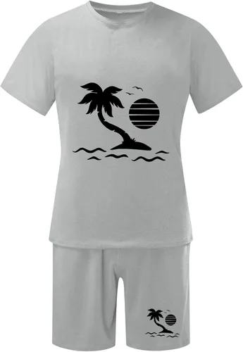 Vista 4 de Conjuntos de primavera para hombre, camiseta gráfica estampada de playa y pantalones cortos casuales, conjuntos de vacaciones ligeros de manga corta