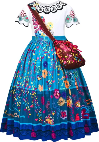Vista 7 de Vestido disfraz de Mirabel de la película Encanto para niñas vestido de princesa para fiestas de Halloween Navidad cosplay y elegantes fiestas